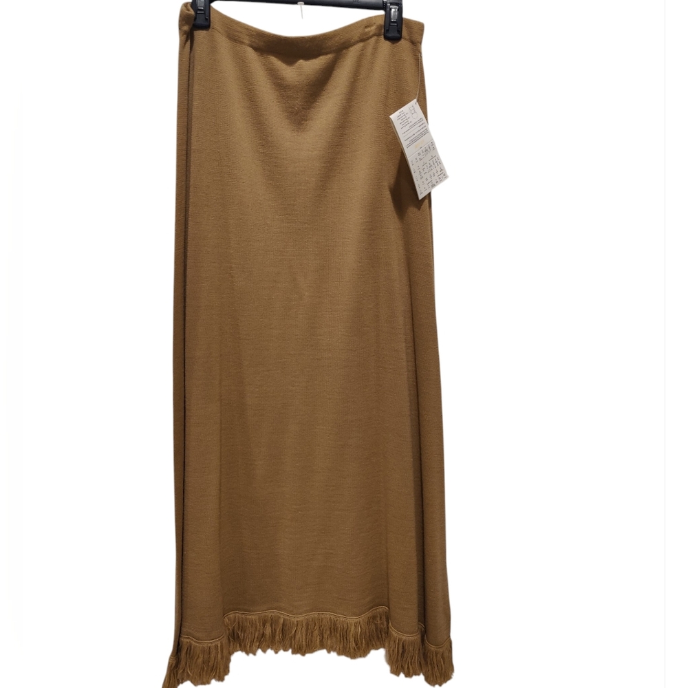 Dialogue Elegant Fringe Hem Maxi Skirt - Camel NWT